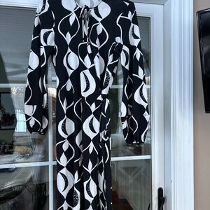 Diane Von Furstenberg Nove Black & White Silk Long Sleeve Wrap Dress 12